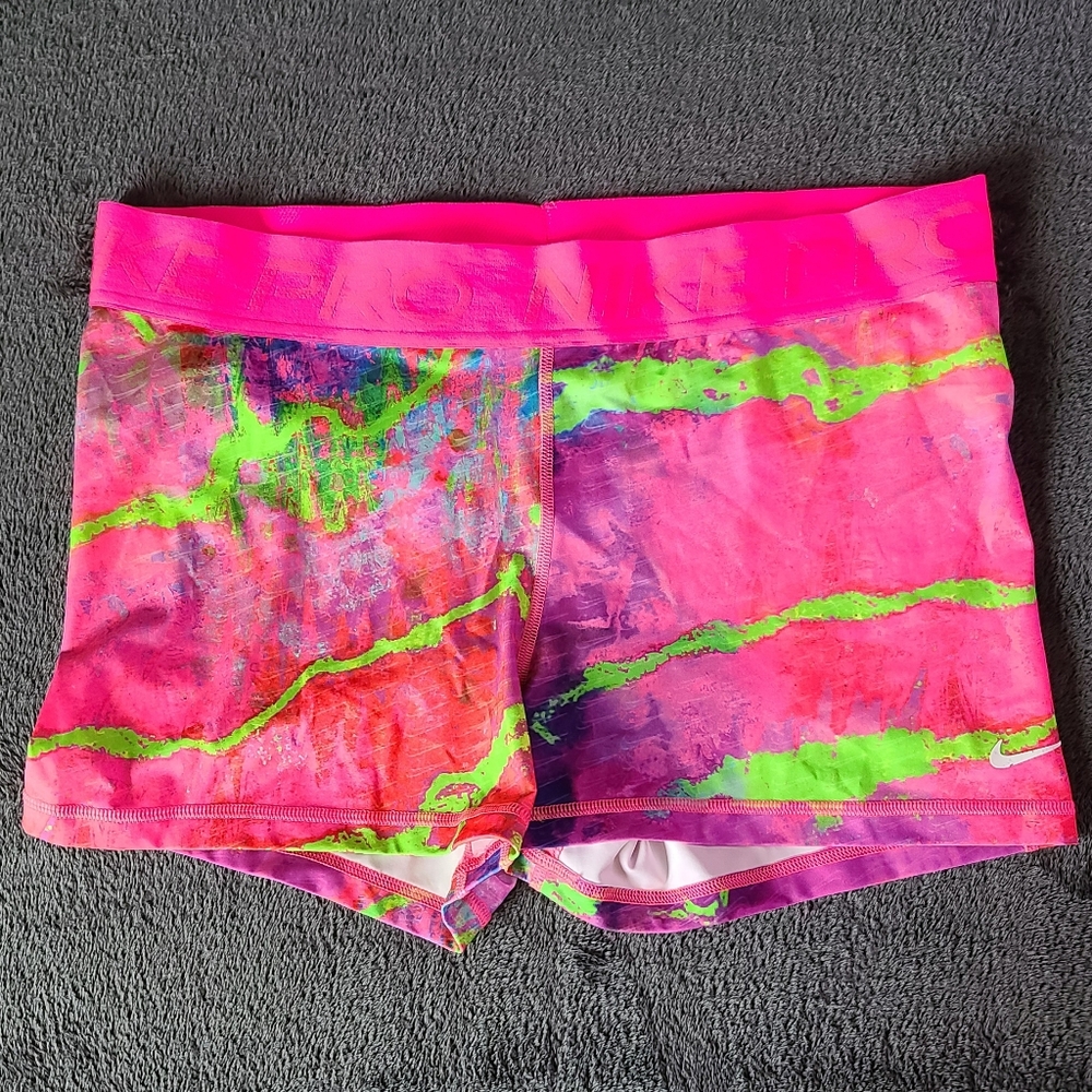 EUC Nike Pro Shorts - Neon Pink & Green, Size XL